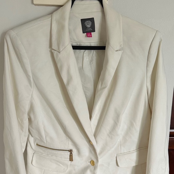 Vince Camuto Winter White Blazer with Gold Zipper and Button Accents Size 10 - Picture 4 of 4